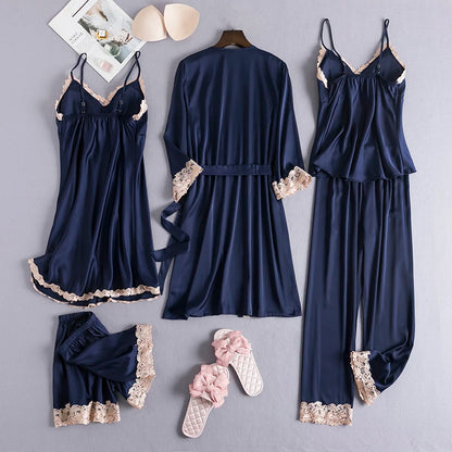 Women Black Lace Kimono Robe Sets Sexy Nightgown Bride Dressing Gown Sleepwear Rayon Pyjamas Suit Summer M-XXL Casual Home Wear