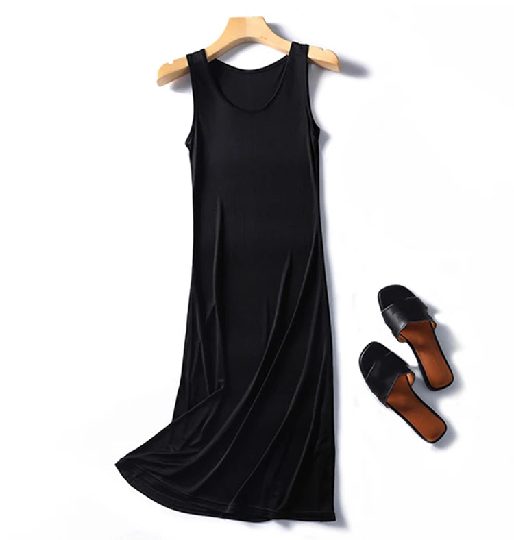 50% Natural silk sleepwear women nightgown sleeping dress pijamas ladies underdress long home wear loose plus size sleeveless