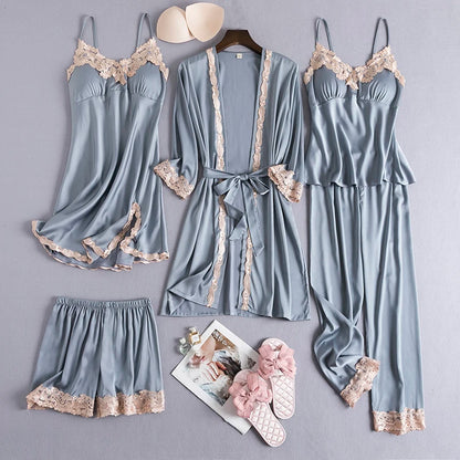 Women Black Lace Kimono Robe Sets Sexy Nightgown Bride Dressing Gown Sleepwear Rayon Pyjamas Suit Summer M-XXL Casual Home Wear