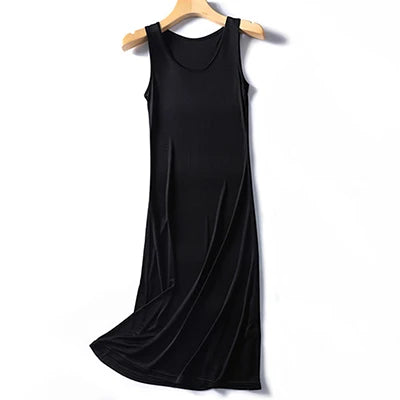 50% Natural silk sleepwear women nightgown sleeping dress pijamas ladies underdress long home wear loose plus size sleeveless