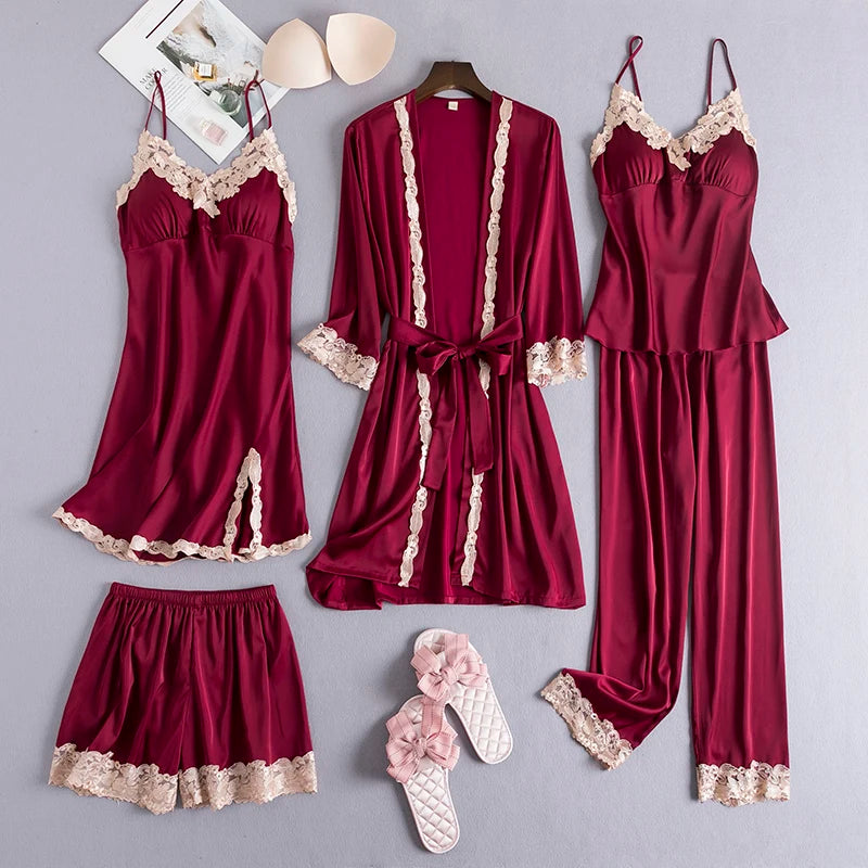 Women Black Lace Kimono Robe Sets Sexy Nightgown Bride Dressing Gown Sleepwear Rayon Pyjamas Suit Summer M-XXL Casual Home Wear