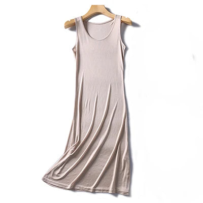 50% Natural silk sleepwear women nightgown sleeping dress pijamas ladies underdress long home wear loose plus size sleeveless