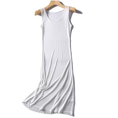 50% Natural silk sleepwear women nightgown sleeping dress pijamas ladies underdress long home wear loose plus size sleeveless