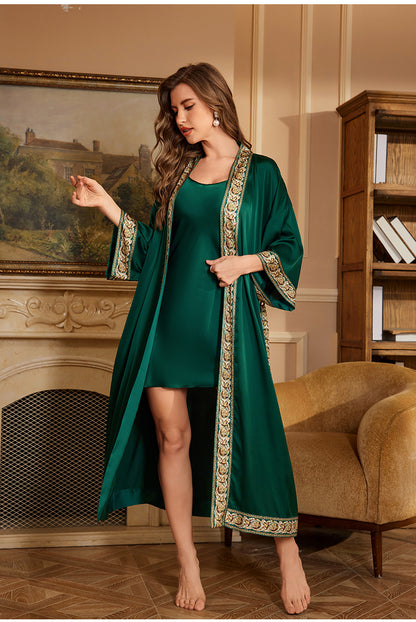 Plus Size Female Long Robe Home Wear Spring Summer New Sleepwear Kimono Gown Sexy Ice Silk Bathrobe Nightgown Loose Loungewear