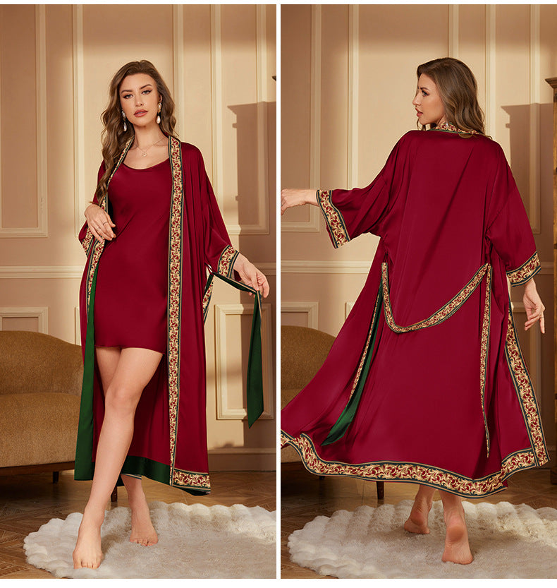 Plus Size Female Long Robe Home Wear Spring Summer New Sleepwear Kimono Gown Sexy Ice Silk Bathrobe Nightgown Loose Loungewear