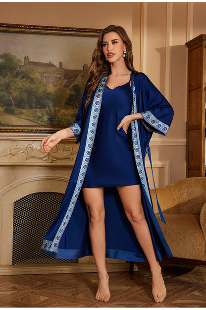 Plus Size Female Long Robe Home Wear Spring Summer New Sleepwear Kimono Gown Sexy Ice Silk Bathrobe Nightgown Loose Loungewear