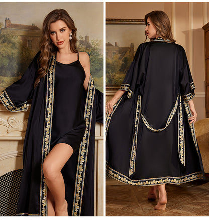 Plus Size Female Long Robe Home Wear Spring Summer New Sleepwear Kimono Gown Sexy Ice Silk Bathrobe Nightgown Loose Loungewear