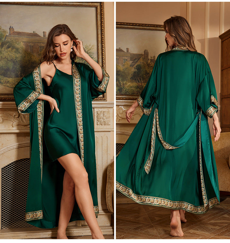 Plus Size Female Long Robe Home Wear Spring Summer New Sleepwear Kimono Gown Sexy Ice Silk Bathrobe Nightgown Loose Loungewear