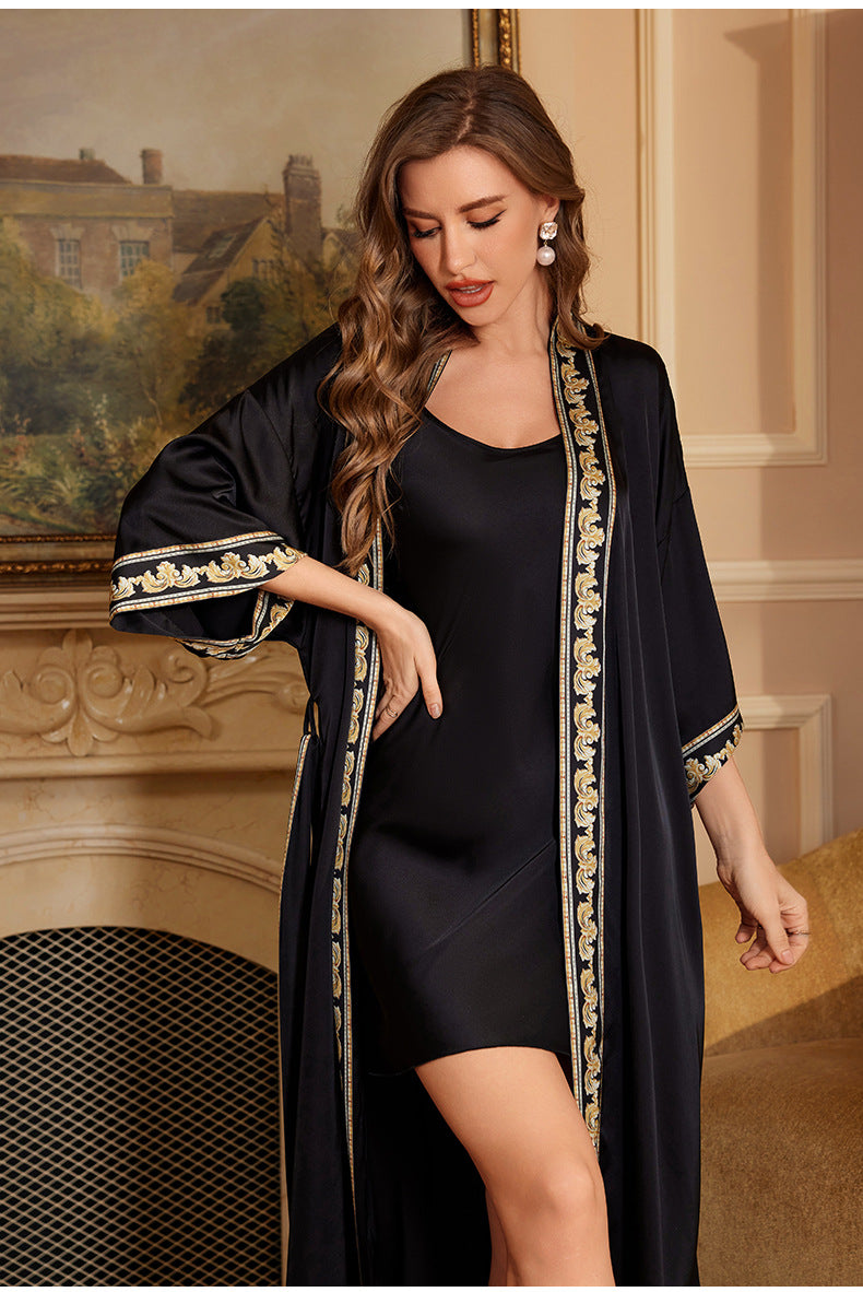 Plus Size Female Long Robe Home Wear Spring Summer New Sleepwear Kimono Gown Sexy Ice Silk Bathrobe Nightgown Loose Loungewear