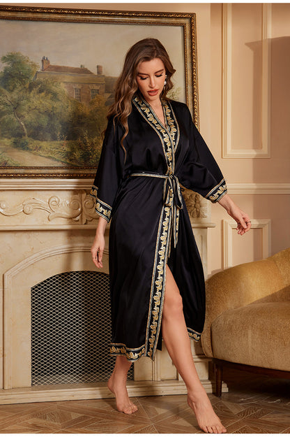Plus Size Female Long Robe Home Wear Spring Summer New Sleepwear Kimono Gown Sexy Ice Silk Bathrobe Nightgown Loose Loungewear