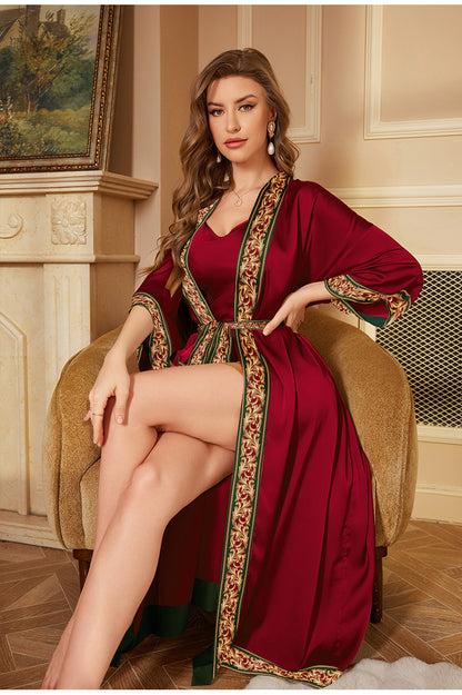 Plus Size Female Long Robe Home Wear Spring Summer New Sleepwear Kimono Gown Sexy Ice Silk Bathrobe Nightgown Loose Loungewear