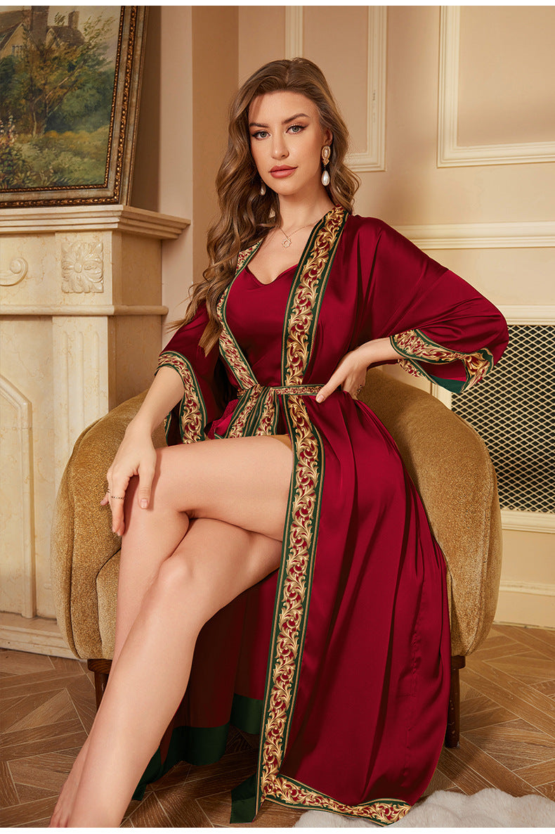 Plus Size Female Long Robe Home Wear Spring Summer New Sleepwear Kimono Gown Sexy Ice Silk Bathrobe Nightgown Loose Loungewear