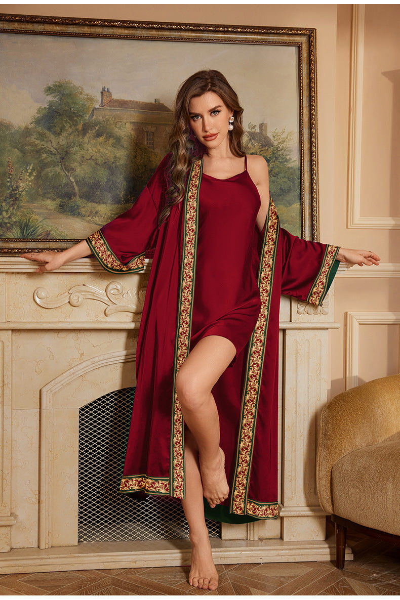 Plus Size Female Long Robe Home Wear Spring Summer New Sleepwear Kimono Gown Sexy Ice Silk Bathrobe Nightgown Loose Loungewear