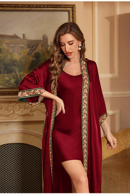 Plus Size Female Long Robe Home Wear Spring Summer New Sleepwear Kimono Gown Sexy Ice Silk Bathrobe Nightgown Loose Loungewear
