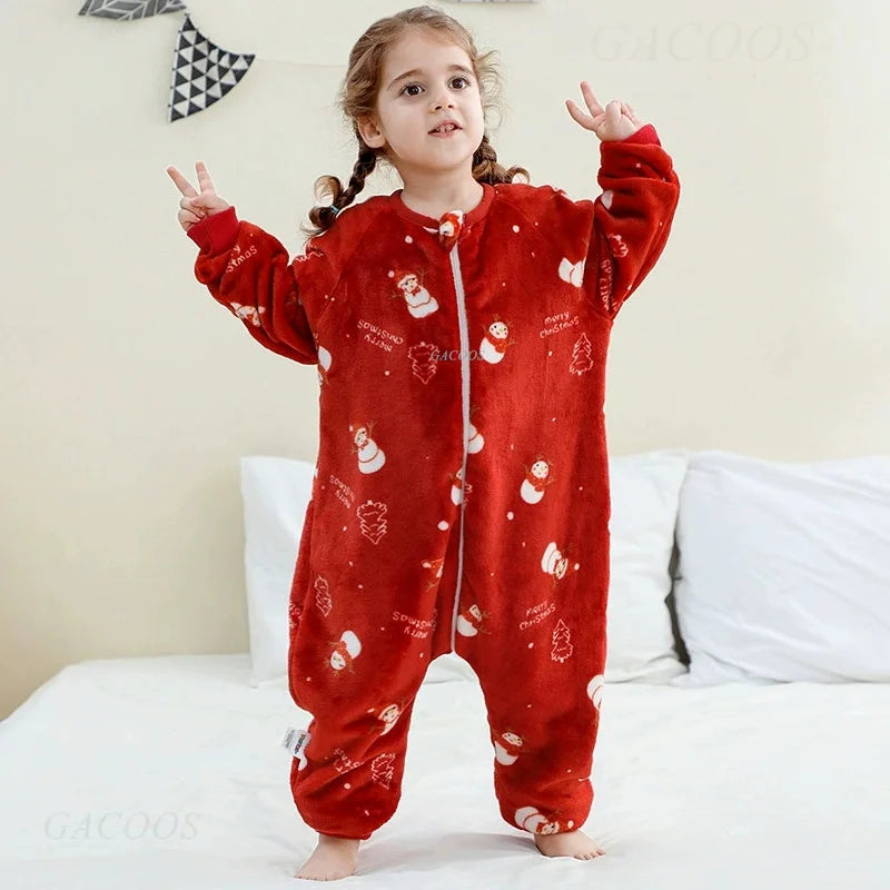 Children Split-legged Sleepsacks Baby Sleeping Sack Aniaml Onesies Kigurumi Winter Pajamas Warm Sleepwear For Girls Boy 1-8Years