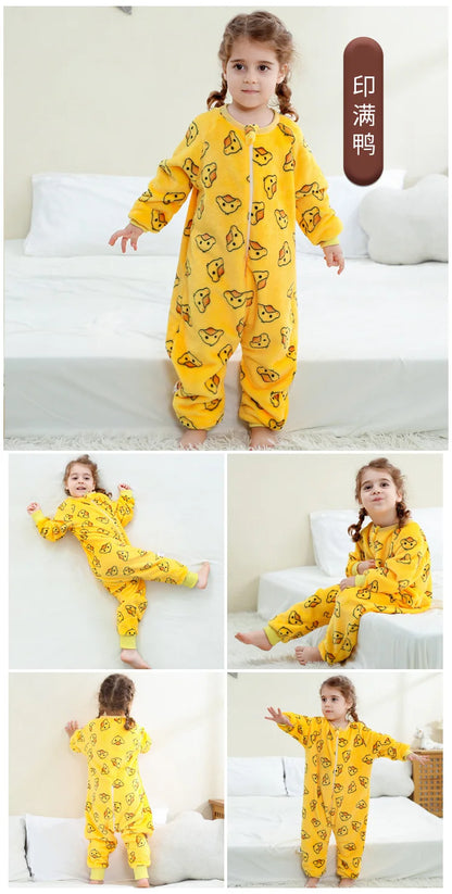 Children Split-legged Sleepsacks Baby Sleeping Sack Aniaml Onesies Kigurumi Winter Pajamas Warm Sleepwear For Girls Boy 1-8Years