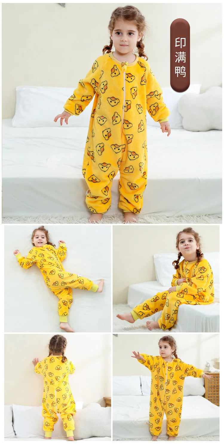 Children Split-legged Sleepsacks Baby Sleeping Sack Aniaml Onesies Kigurumi Winter Pajamas Warm Sleepwear For Girls Boy 1-8Years
