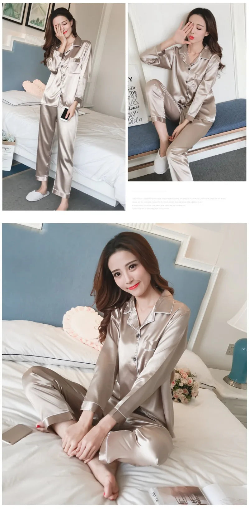 Pajamas Sets for Women 2025 Sexy Silk Women Pijama Sets Sleepwear Long-sleeve Cardigan Set Female Ice Silk Pyjamas Home Clothing