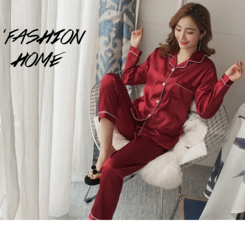 Pajamas Sets for Women 2025 Sexy Silk Women Pijama Sets Sleepwear Long-sleeve Cardigan Set Female Ice Silk Pyjamas Home Clothing
