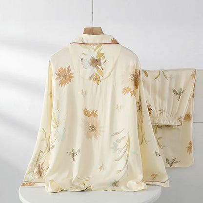 High Quality Women's Cotton Viscose Sleepwear Clothes Fresh and Elegant Thin Style Long Sleeved Pants Set Home Clothes