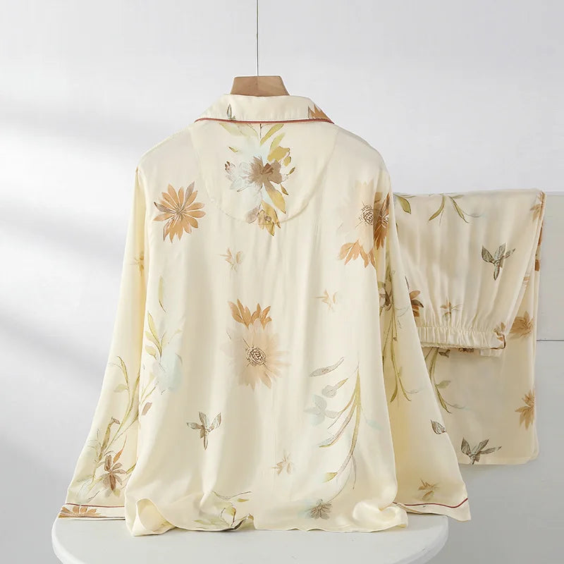 High Quality Women's Cotton Viscose Sleepwear Clothes Fresh and Elegant Thin Style Long Sleeved Pants Set Home Clothes