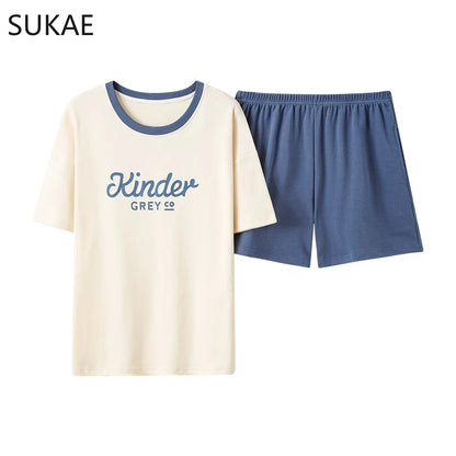 SUKAE Summer Cotton Shorts Couple Sleepwear Cute Pajama  Korean Pajamas Set for Man Fashion Trendy Woman Pijama Casual Nightwear