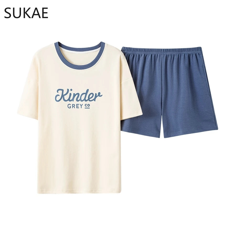 SUKAE Summer Cotton Shorts Couple Sleepwear Cute Pajama  Korean Pajamas Set for Man Fashion Trendy Woman Pijama Casual Nightwear