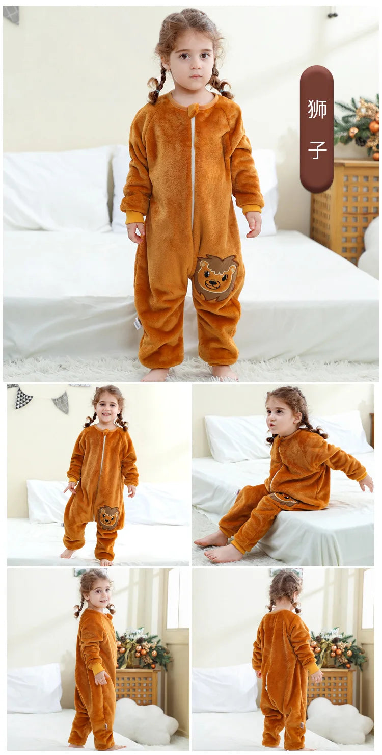 Children Split-legged Sleepsacks Baby Sleeping Sack Aniaml Onesies Kigurumi Winter Pajamas Warm Sleepwear For Girls Boy 1-8Years