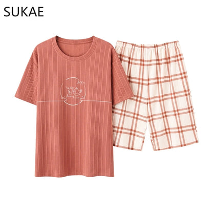 SUKAE Summer Cotton Shorts Couple Sleepwear Cute Pajama  Korean Pajamas Set for Man Fashion Trendy Woman Pijama Casual Nightwear