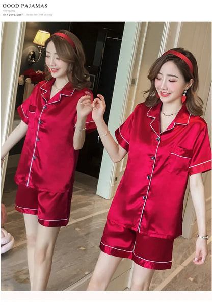 Pajamas Sets for Women 2025 Sexy Silk Women Pijama Sets Sleepwear Long-sleeve Cardigan Set Female Ice Silk Pyjamas Home Clothing