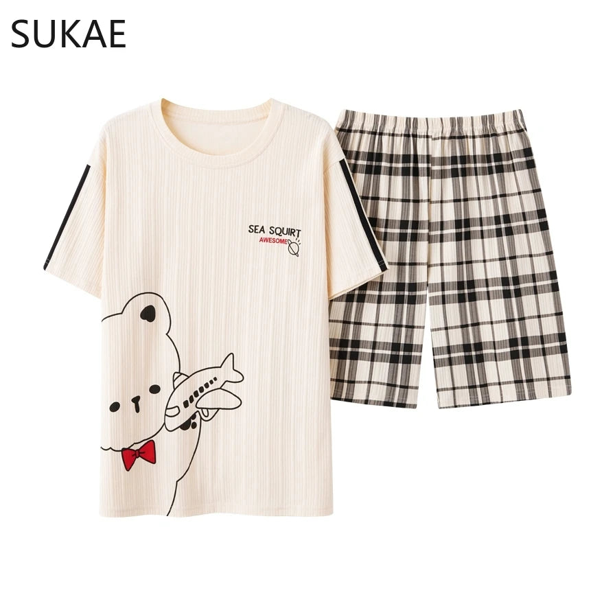 SUKAE Summer Cotton Shorts Couple Sleepwear Cute Pajama  Korean Pajamas Set for Man Fashion Trendy Woman Pijama Casual Nightwear