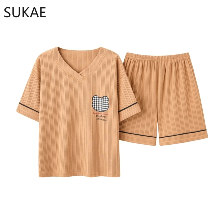 SUKAE Summer Cotton Shorts Couple Sleepwear Cute Pajama  Korean Pajamas Set for Man Fashion Trendy Woman Pijama Casual Nightwear