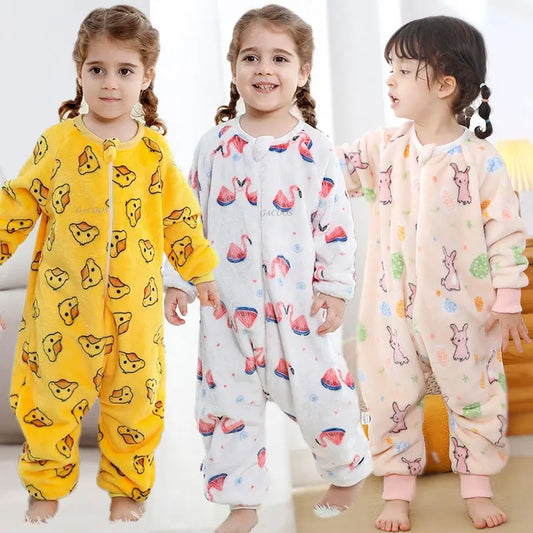Children Split-legged Sleepsacks Baby Sleeping Sack Aniaml Onesies Kigurumi Winter Pajamas Warm Sleepwear For Girls Boy 1-8Years