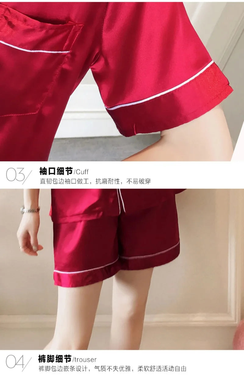 Pajamas Sets for Women 2025 Sexy Silk Women Pijama Sets Sleepwear Long-sleeve Cardigan Set Female Ice Silk Pyjamas Home Clothing
