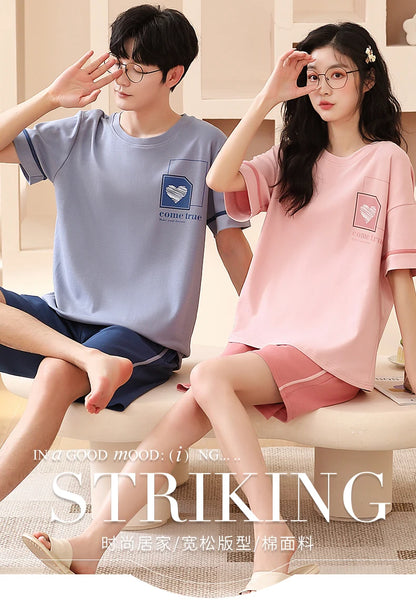SUKAE Summer Cotton Shorts Couple Sleepwear Cute Pajama  Korean Pajamas Set for Man Fashion Trendy Woman Pijama Casual Nightwear