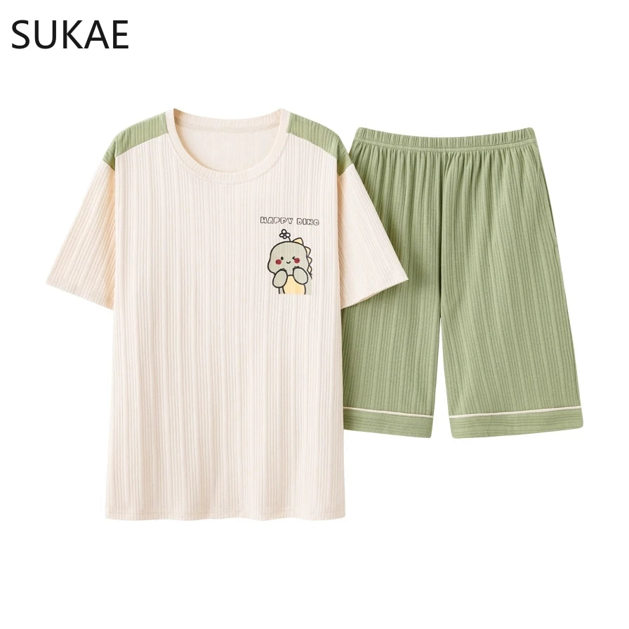 SUKAE Summer Cotton Shorts Couple Sleepwear Cute Pajama  Korean Pajamas Set for Man Fashion Trendy Woman Pijama Casual Nightwear