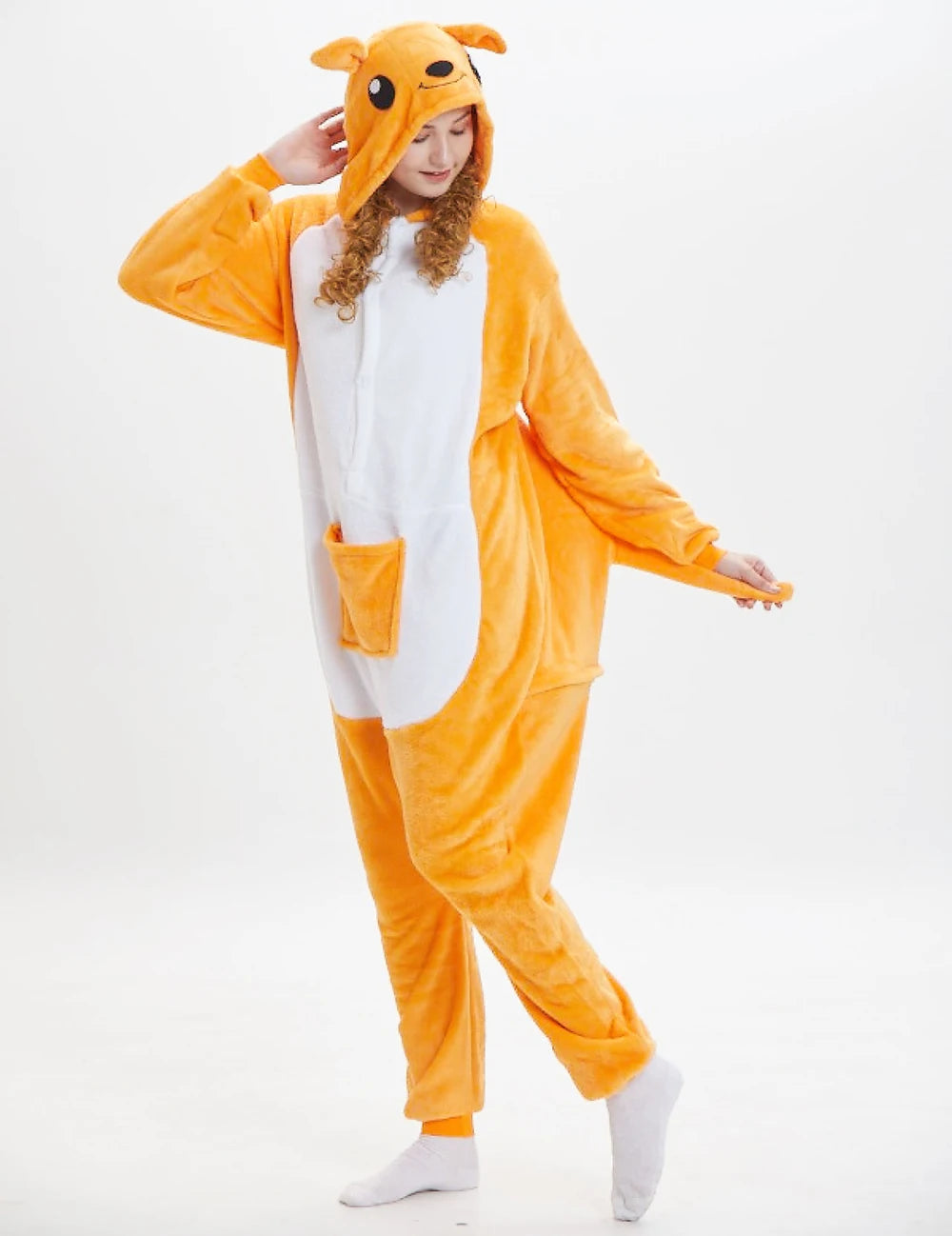 Unisex Adult Kangaroo Pajamas Cosplay Onesies Cartoon Animal Sleepwear Pyjamas Warm Flannel Hooded Christmas Halloween Jumpsuits