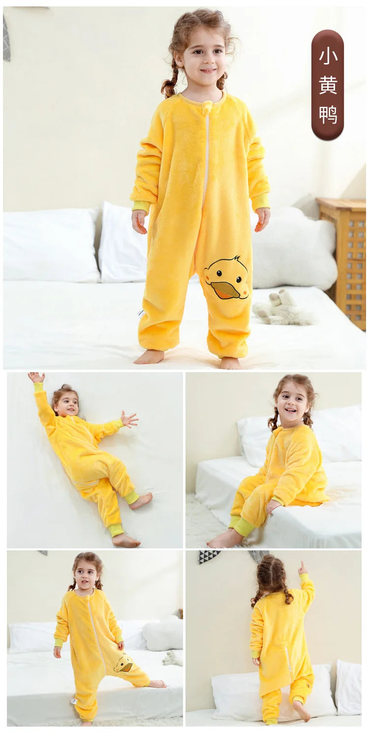 Children Split-legged Sleepsacks Baby Sleeping Sack Aniaml Onesies Kigurumi Winter Pajamas Warm Sleepwear For Girls Boy 1-8Years
