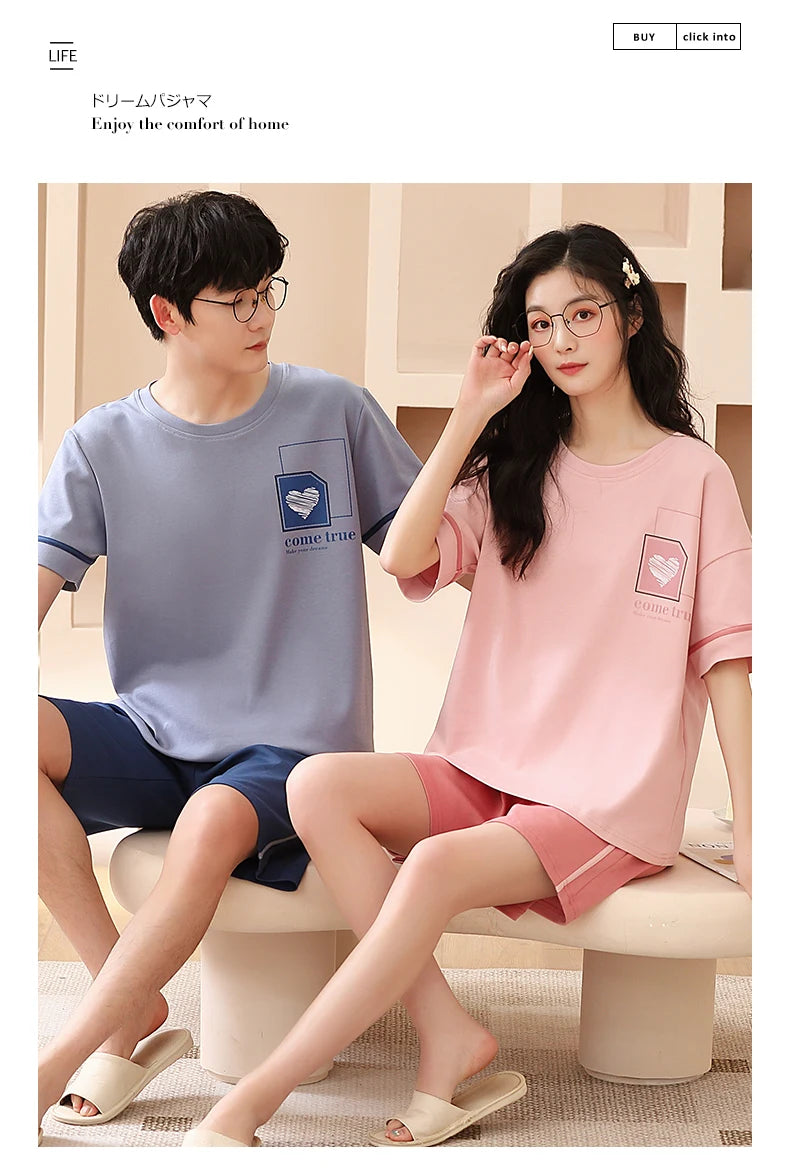 SUKAE Summer Cotton Shorts Couple Sleepwear Cute Pajama  Korean Pajamas Set for Man Fashion Trendy Woman Pijama Casual Nightwear