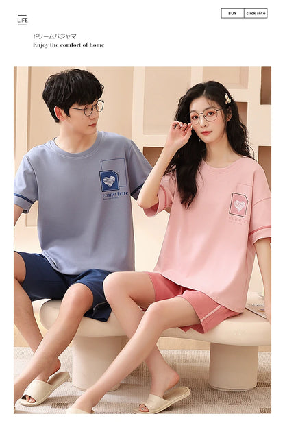 SUKAE Summer Cotton Shorts Couple Sleepwear Cute Pajama  Korean Pajamas Set for Man Fashion Trendy Woman Pijama Casual Nightwear