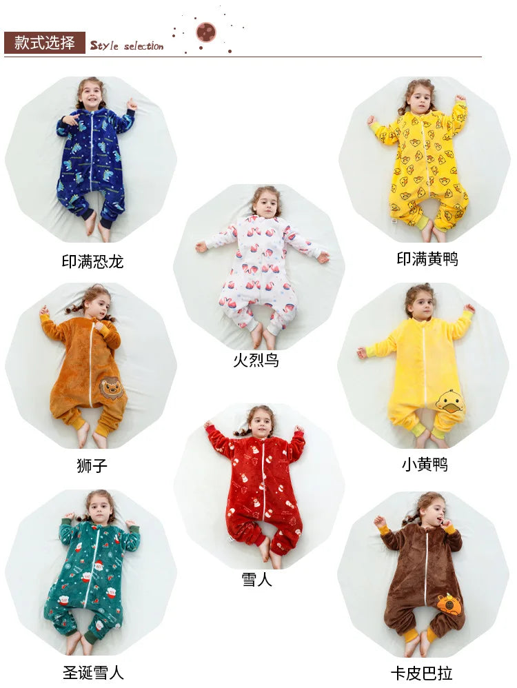 Children Split-legged Sleepsacks Baby Sleeping Sack Aniaml Onesies Kigurumi Winter Pajamas Warm Sleepwear For Girls Boy 1-8Years
