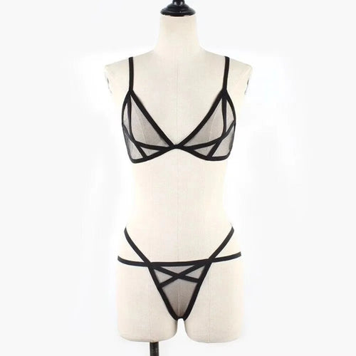 Women Sexy Lingerie Sheer Bra Set See-through Babydoll Thong Underwear Sleepwear