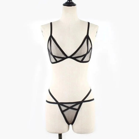 Women Sexy Lingerie Sheer Bra Set See-through Babydoll Thong Underwear Sleepwear