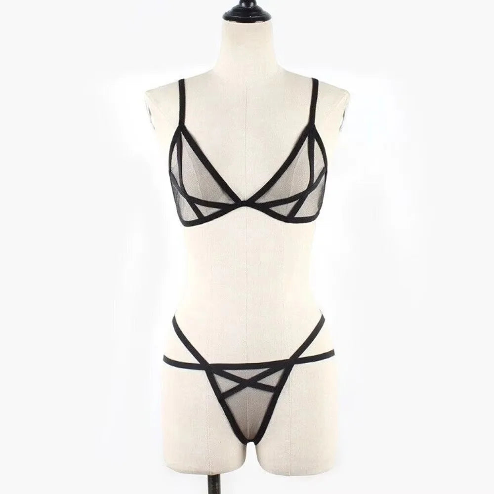 Women Sexy Lingerie Sheer Bra Set See-through Babydoll Thong Underwear Sleepwear