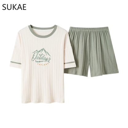 SUKAE Summer Cotton Shorts Couple Sleepwear Cute Pajama  Korean Pajamas Set for Man Fashion Trendy Woman Pijama Casual Nightwear