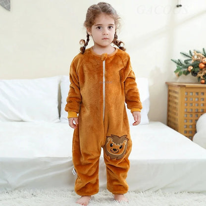 Children Split-legged Sleepsacks Baby Sleeping Sack Aniaml Onesies Kigurumi Winter Pajamas Warm Sleepwear For Girls Boy 1-8Years