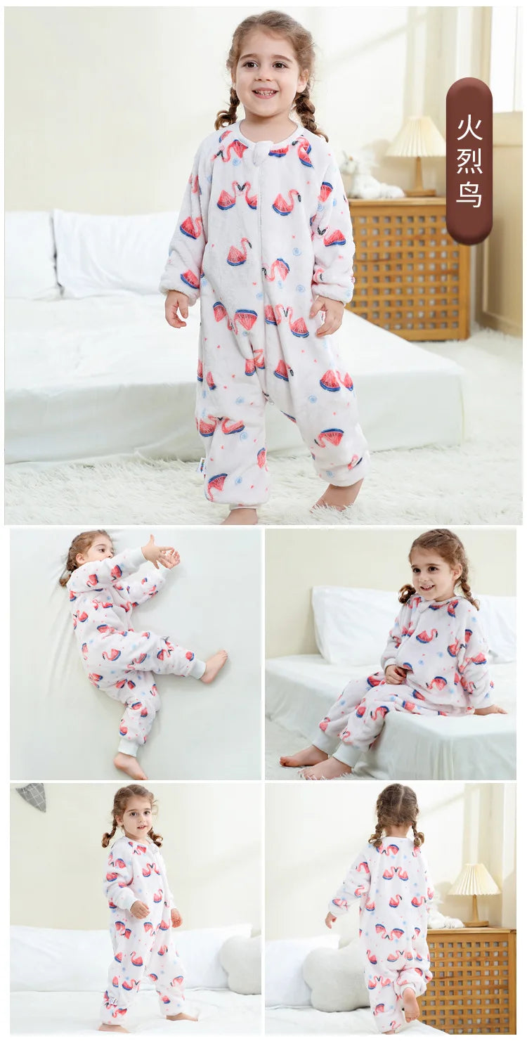 Children Split-legged Sleepsacks Baby Sleeping Sack Aniaml Onesies Kigurumi Winter Pajamas Warm Sleepwear For Girls Boy 1-8Years