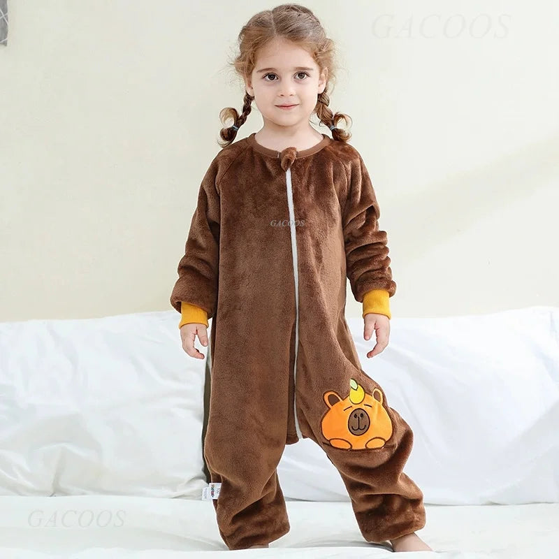 Children Split-legged Sleepsacks Baby Sleeping Sack Aniaml Onesies Kigurumi Winter Pajamas Warm Sleepwear For Girls Boy 1-8Years