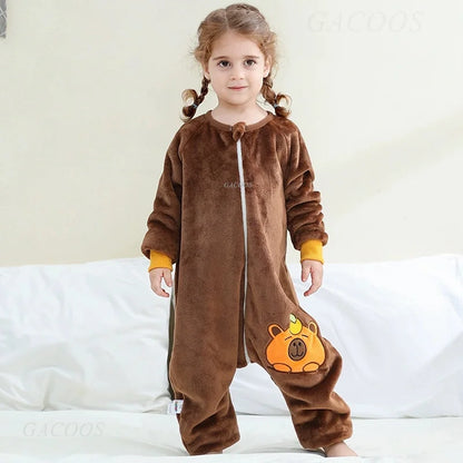 Children Split-legged Sleepsacks Baby Sleeping Sack Aniaml Onesies Kigurumi Winter Pajamas Warm Sleepwear For Girls Boy 1-8Years