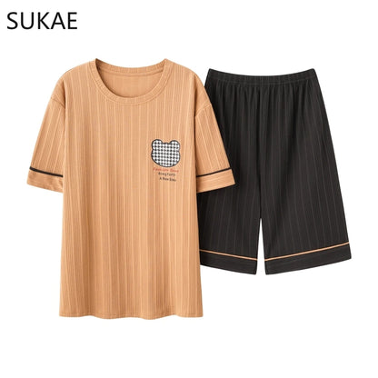 SUKAE Summer Cotton Shorts Couple Sleepwear Cute Pajama  Korean Pajamas Set for Man Fashion Trendy Woman Pijama Casual Nightwear
